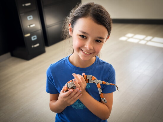 Molly Martin holds a small snake with the ease of someone raised around reptiles, carrying forward her dad’s love for misunderstood creatures.