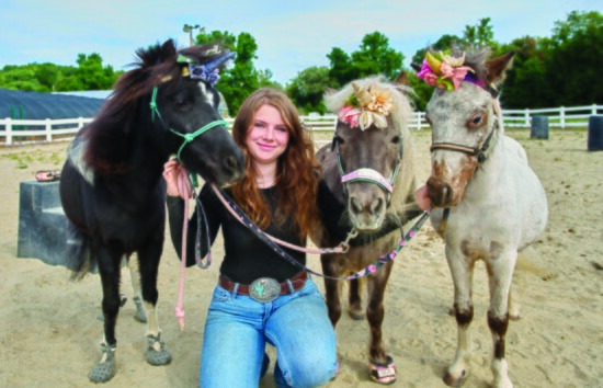 Victoria DeLuca with miniature horses Lollypop, Whisky, and Frazier