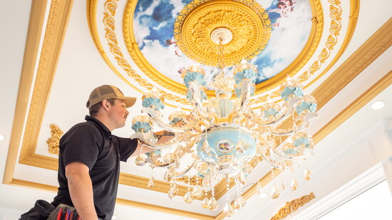 Installed to perfection, this custom chandelier is a statement piece. Three Crowns Electric is proud to be trusted with luxury projects like this.