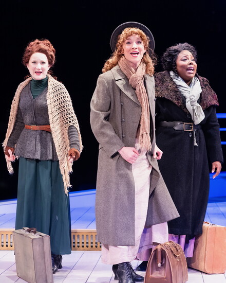 Cast members Laura Guley, Erica Stephan, and Victoria Okafor are about to board.