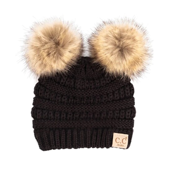 Modern Nomad C.C. Baby Black Fur Pom Pom Beanie - $27