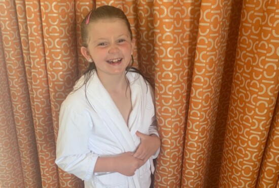 Charlotte (8) Enjoying Her Children's Size Bathrobe