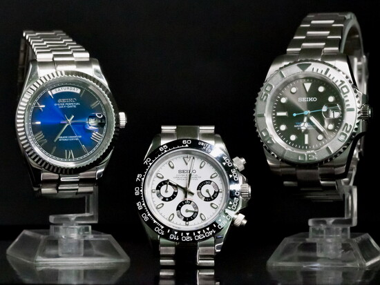 Iconic SeikoMod Day-Date,Daytona and Yacht Master designs, featuring automatic Seiko movements and timeless craftsmanship - Kingdom Watch Company