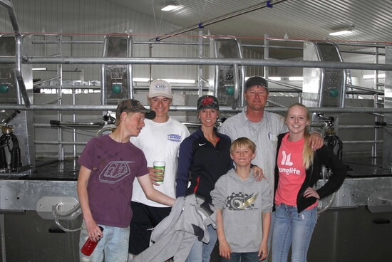 End of first day milking cows on Prado Dairy: Wybrand, John, Ranae, Rhett, Mark, & Kerina
