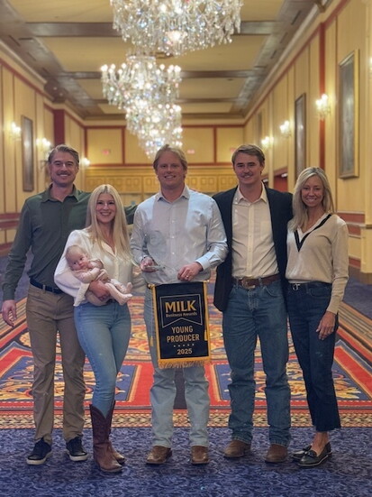 Wybrand receiving the Young Producer 2025 Award: John, Amber, baby Esmee, Wybrand, Rhett, &  Ranae