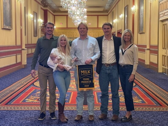 Wybrand receiving the Young Producer 2025 Award: John, Amber, baby Esmee, Wybrand, Rhett, &  Ranae