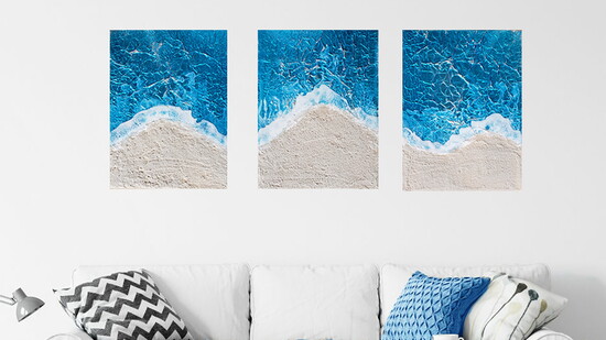 Sparkling Ocean, a resin wall art piece, brings the beauty of the coast into any home.