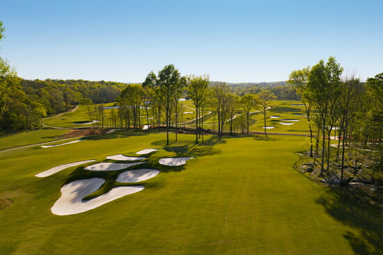 Holes 12 and 14 bunker complex looking west towards holes 3, 4. and 5