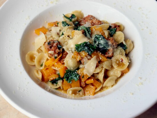 Orecchiette Pasta with Italian Sausage, Roasted Butternut Squash and Kale