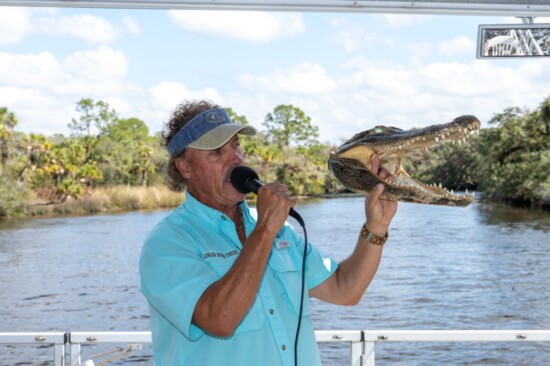 Keith Logan narrates the tour with plenty of info on gators and the Myakka River's natural history.