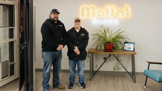 Moffat co-owners Mike Garner and Eric Stern in the Moffat Glass showroom
