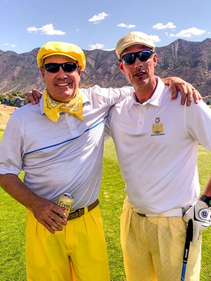 Jerry Touslee and Rick Hontz putting the “Classic” in YJC with yellow knickers and jaunty golf caps. 2018 in New Castle.