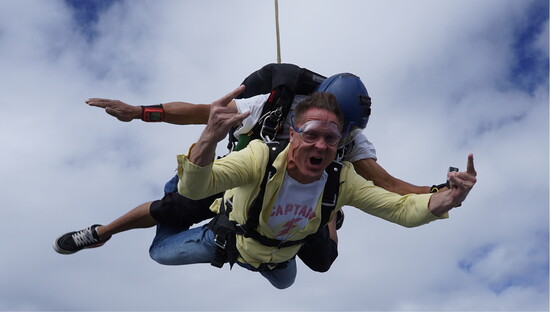 Brent Barstad takes the Yellow Jacket to new heights while jumping out of a plane.