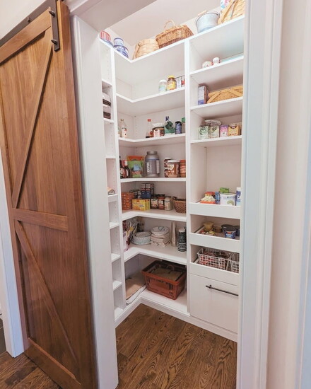 Pantry envy. Do you need shallow shelves or lots of storage for tall cereal boxes for the teens? You can customize your space completely. 