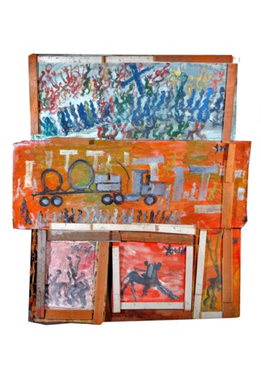 "Pipe Truck Assemblage," 44 by 48 inches, paint on board. From the Collection of Lynne and Jack Dodick.