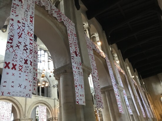 Quilts and pelmets at Rochester Cathedral in the U.K.