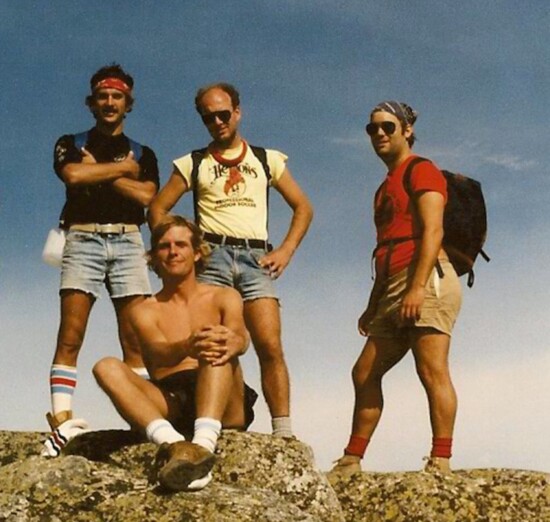 In September 1985, the author (r) and his hiking partner Wayne (hands on hips) started their 28-year adventure