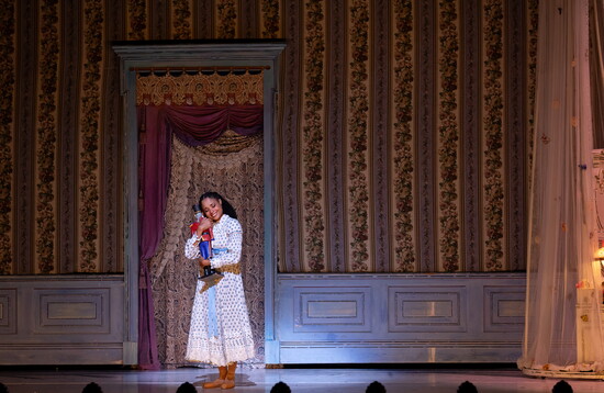 Houston Ballet Demi Soloist Kellen Hornbuckle as Clara in Stanton Welch’s The Nutcracker.  Photo by Amitava Sarkar (2024). Courtesy of Houston Ballet.