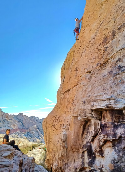 Sport climbing in Red Rocks, NV. Moderate risk.