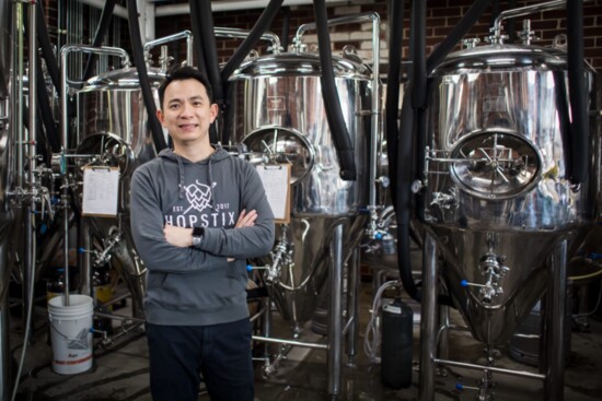 Andy Tan, owner of Hopstix, finds joy as a brew master.  Diners can find a beer to complement any dish.
