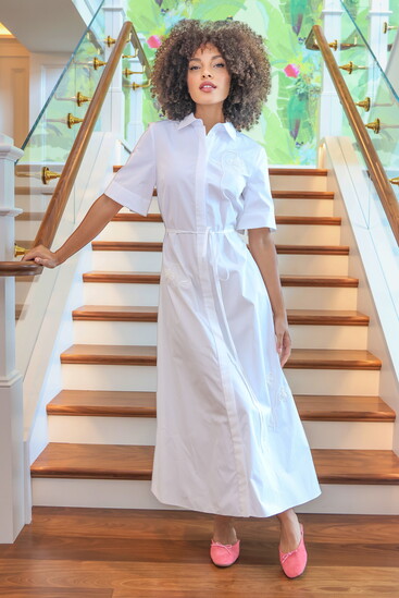 Aniya in Erdem Embroidered Mini Shirt Dress