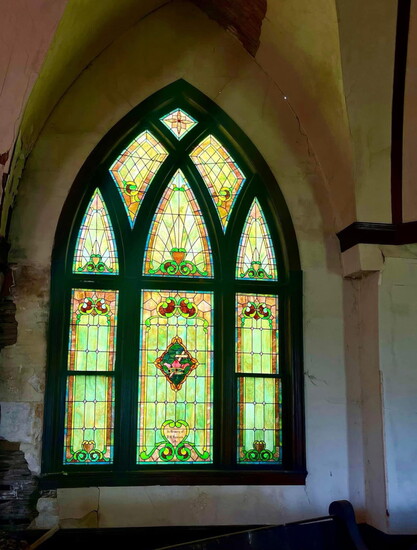 A beautiful stained glass window in a church in Culleoka, TN