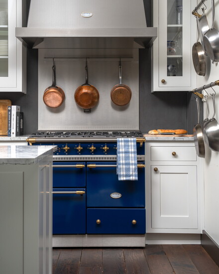 One of the smaller Lacanche stoves, a 39 1/2 Chagny, in French Blue Photo credit: Jake Miller