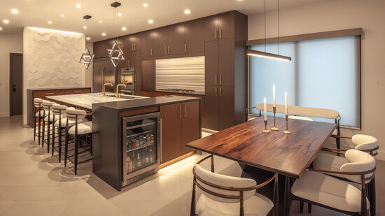 The kitchen and dining area of the Loveland home.