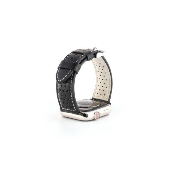 4. Perforated Leather Watch Band | Contrast Stitch | Black | $49.95