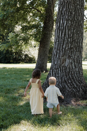 Hannah Dress - Lemon, Collared Short Sleeve Shirt - Valencia Stripe and Relaxed Short - Marine Stripe