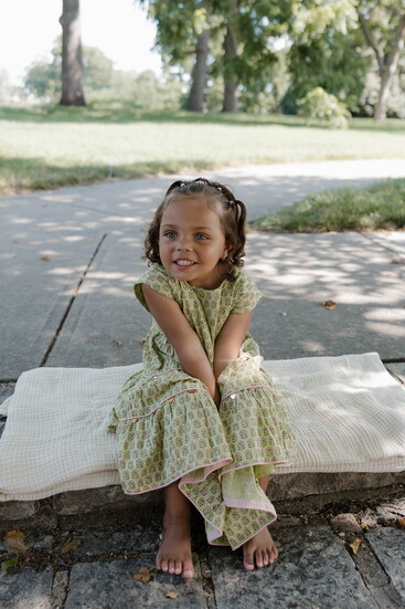 Peachy Dress - Green Prairie Block