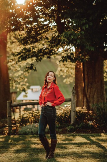 A 1970s embroidered blouse paired with jeans & boots creates a feminine Western look.  (SK & Company blouse, Vintage MC, $29)