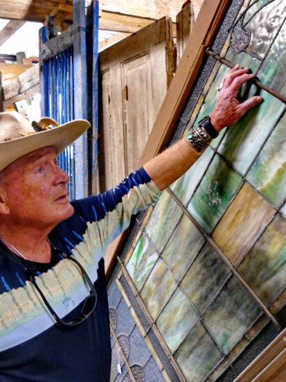 Gary shows off one of many of his antique doors from around the world 