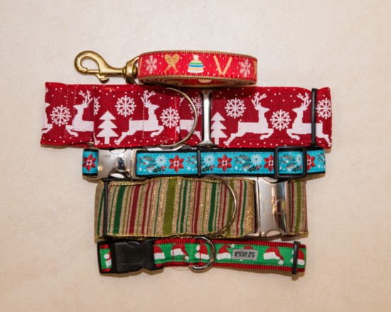3. Holiday Dog Collars Made with Ribbon over Nylon Webbing $24.99