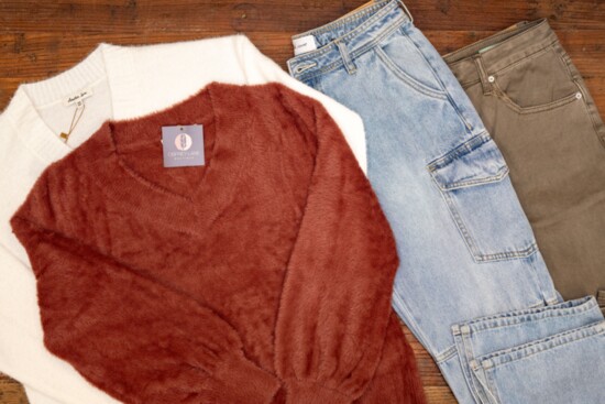 Jeans for sizes 2 to 20W in different cuts and rises. Pair with sweaters size XS to 3X. Osprey-Lane.com