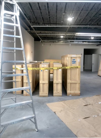 Custom crates of Infinity Room panels.  (photo: Courtesy MoCA Westport)