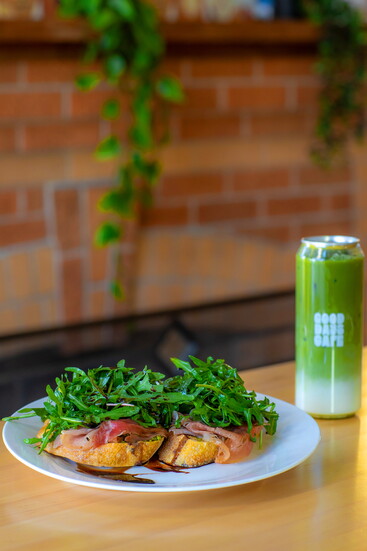 “Italian” Avocado Toast with Iced Matcha, Good Days Cafe