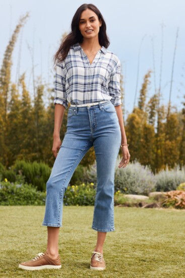 Breezy Shoreline Long Sleeve Flannel	and Indigo High Rise Straight Jean  