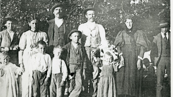 Back Row L-R: Zulpo Family: Giovanni Zulpo, Catterina Zulpo, Pietro Zulpo, Tommaso Zulpo, Marianna (Brunialti) Zulpo, ?. Front L-R: Maria Zulpo, Adolfo Zulpo, E