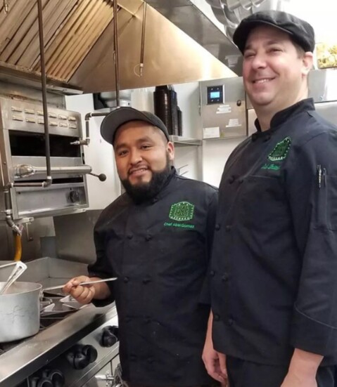 Nick Pettiti (r.) and Abel Gomez, head chef at Jack's Goal Line Stand