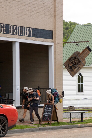 Thru-hikers near Appalachian Heritage Distillery. Photo courtesy of Town of Damascus. 