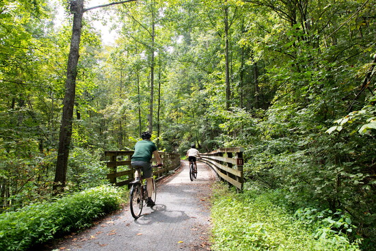 People biking on the Virginia Creeper Trail. Photo courtesy of Town of Damascus. 