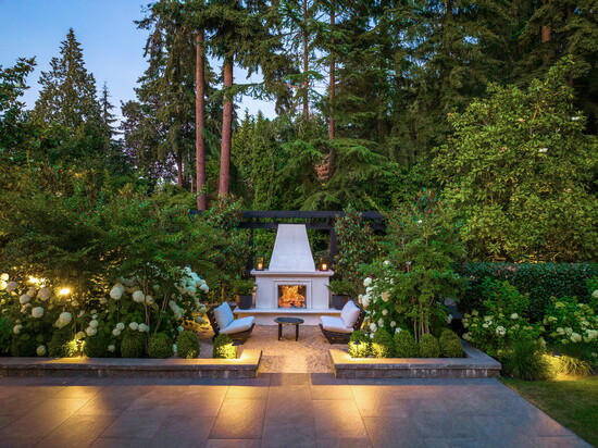 A warm garden and forest setting outdoor livingroom 