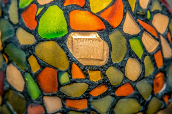 A detail from the lamp. John only uses real sea glass, and every piece is unique.