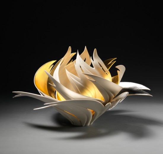 (Gilded ceramic) Fire and ice in stunning porcelain by Jennifer and Tom McCurdy, Vineyard Haven MA