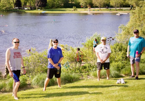 (L-R): Original 4 members Chris Reub, Brian Swanson, Mark Knigge, and Jeff Middleton socially distance as their Triathletes head to the water.