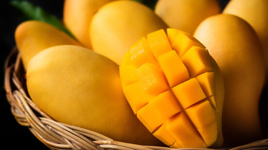A basket of mangoes.