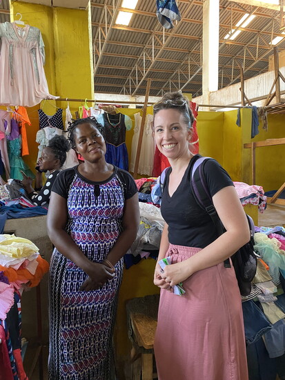 Shelley sources local textiles for school uniforms in Uganda, supporting local merchants and helping TrueToAfrica’s impact reach beyond the classroom.