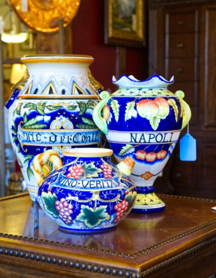 Colorful ceramic vases bring a bit of Old World charm.