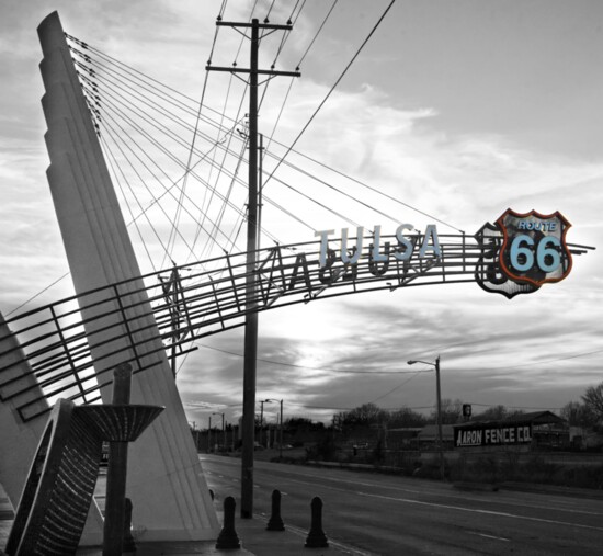 Okie Tundra Route 66 gateway arch on Southwest Blvd near 33rd West Ave.